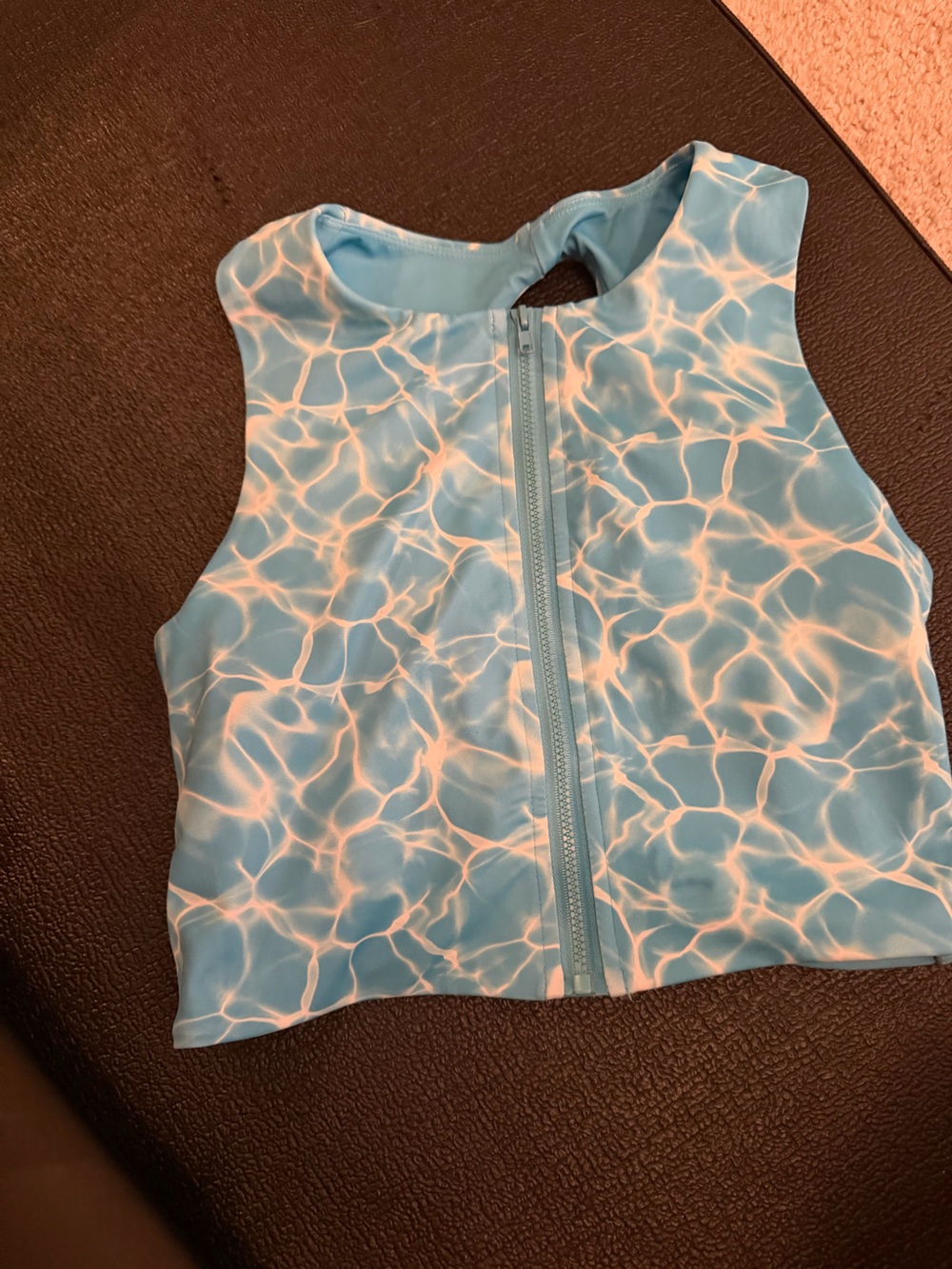 BuffBunny Light Blue Water-Print Zip Front Sports Bra